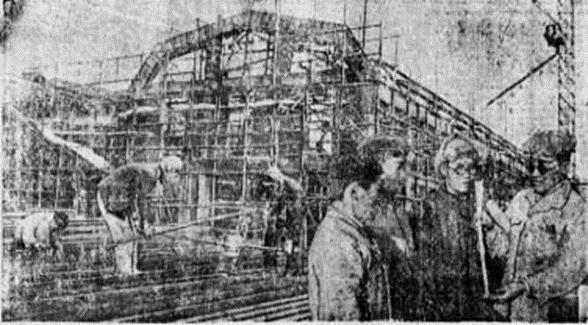 ▲ 원산철도공장의 객화차 제작소 건설현장 ⓒ 노동신문(1950년 3월 7일)
