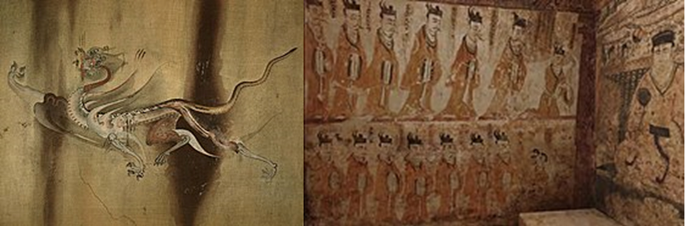 ▲ (왼쪽) 강서삼묘 벽화, (오른쪽) 덕흥리고분 벽화 (이미지 : 위키백과)