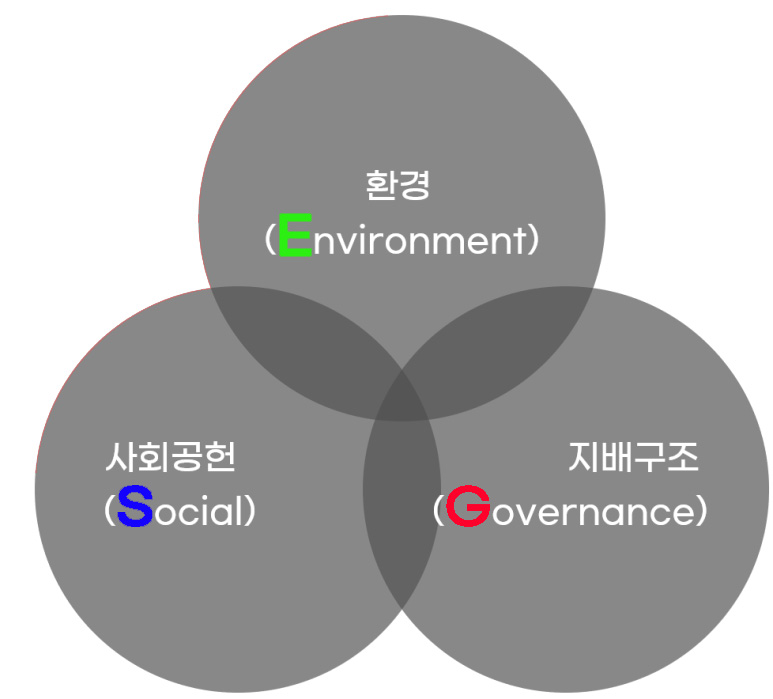 ▲ ESG는 Environment(환경), Social(사회) and Governance(지배구조)로서, UN 사회책임투자원칙(PRI)에서 투자의사 결정 시 고려하도록 하는 핵심 요소이다.