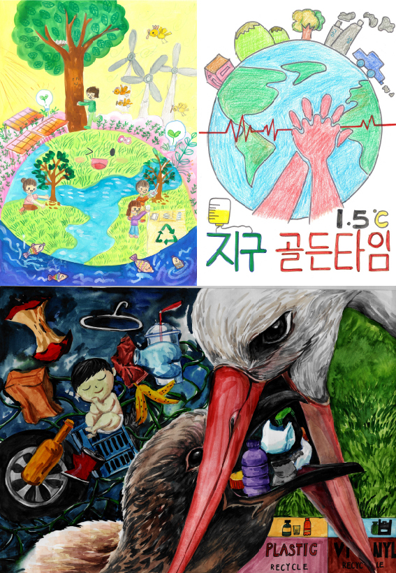 ▲ (왼쪽 위부터 시계방향으로) 권기현, 김태린, 정예림 학생 작품. 