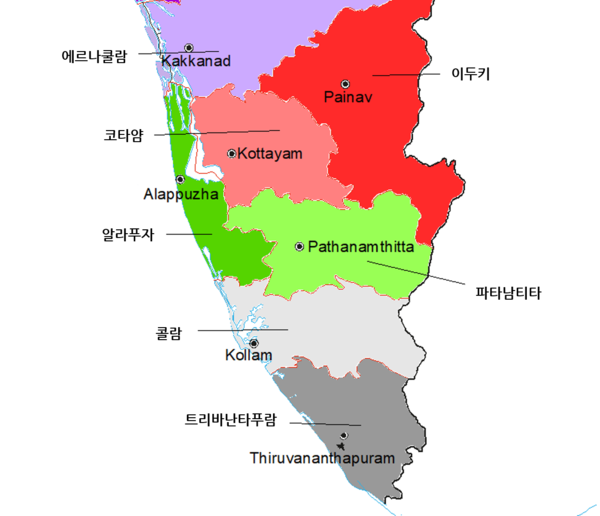 ▲ 케랄라 남부 이두키 지역 인근지도.