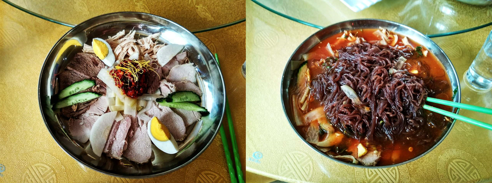 라진의 식당에서 나온 쟁반국수와 감자냉면 (2017년 필자 촬영)