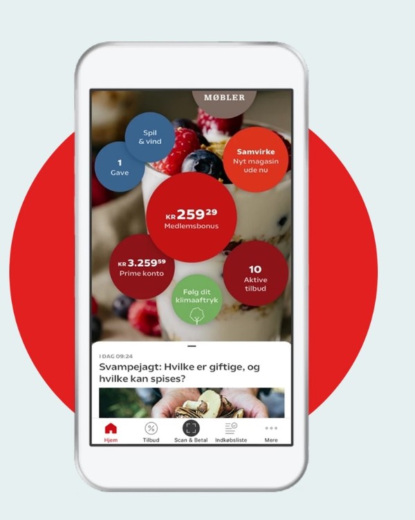 ▲ 코업 덴마크(Coop Denmark)에서는 매장에서 소비자들이 쇼핑바구니에 토마토, 요구르트, 델리 미트 등 상품을 담을 때 상품 생산시 발생하는 대략적인 CO2를 표시해주는 맞춤형 탄소발자국 추적기 앱을 사용할 수 있다. 6월에 출시된 이 서비스는 소비자 평균 탄소발자국 수치와 자신의 탄소발자국을 비교할 수 있다. 지금까지 전체 120만명 앱 사용자 중 21%가 이 서비스를 이용했다. ⓒCoop Denmark