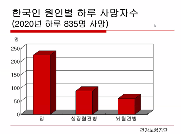 ▲ 2020년 건강보험공단의 발표에 따르면 한국인 원인별 사망자 수는 암에서 가장 높게 나타났다. ⓒ베지닥터